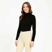 Kadın Tam Boğazlı Fitilli Likrali Koşkorse Badi - Siyah thumbnail 5