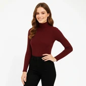 Kadın Tam Boğazlı Fitilli Likrali Koşkorse Badi - Bordo thumbnail 1