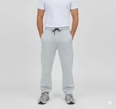 Erkek Üç iplik Kışlık Pamuklu Ovarsize Bağcıklı Düz Paça Cepli Eşofman Altı Spor Rahat Model - Gri thumbnail 1