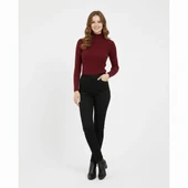 Kadın Tam Boğazlı Fitilli Likrali Koşkorse Badi - Bordo thumbnail 3