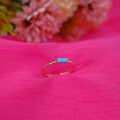 Gümüş Firuze(Turquaz) Baget Tek Taş Yüzük-Minimal Eklem Yüzügü thumbnail 5