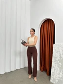 Düğmeli Palazzo Pantolon Kahve P170091 thumbnail 4