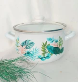 22 cm 4 litre  Yaprak dekor emaye süt yoğurt mayalama tencere thumbnail 2