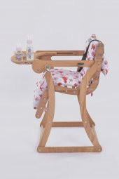 Mama Sandalyesi, Doğal Ahşap Sürgülü Tepsili / Kırmızı Kar Tanesi (Christmas Miracle Red) - 2