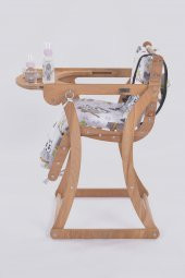 Mama Sandalyesi, Doğal Ahşap Sürgülü Tepsili / Gri Baykuş (Dreamy Owls) - 2