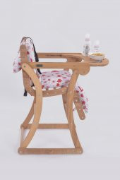 Mama Sandalyesi, Doğal Ahşap Sürgülü Tepsili / Kırmızı Kar Tanesi (Christmas Miracle Red) - 3