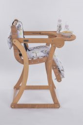 Mama Sandalyesi, Doğal Ahşap Sürgülü Tepsili / Gri Baykuş (Dreamy Owls) - 3