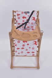 Mama Sandalyesi, Doğal Ahşap Sürgülü Tepsili / Kırmızı Kar Tanesi (Christmas Miracle Red) - 4