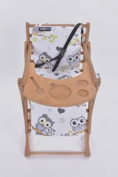 Mama Sandalyesi, Doğal Ahşap Sürgülü Tepsili / Gri Baykuş (Dreamy Owls) - 4