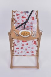 Mama Sandalyesi, Doğal Ahşap Sürgülü Tepsili / Kırmızı Kar Tanesi (Christmas Miracle Red) - 5