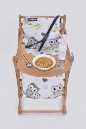 Mama Sandalyesi, Doğal Ahşap Sürgülü Tepsili / Gri Baykuş (Dreamy Owls) - 5