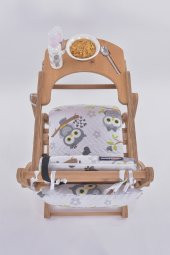 Mama Sandalyesi, Doğal Ahşap Sürgülü Tepsili / Gri Baykuş (Dreamy Owls) - 7