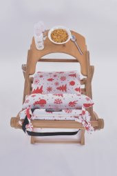 Mama Sandalyesi, Doğal Ahşap Sürgülü Tepsili / Kırmızı Kar Tanesi (Christmas Miracle Red) - 7