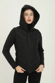 Kadın Siyah Kapüşonlu Cepli Rahat Termal Kontrast Şişme Mont thumbnail 7