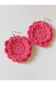 Crochet Örme Pembe Çiçek Küpe thumbnail 2