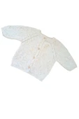 0-1 Yaş Örgü Beyaz Kırçıllı Desen Bebek Hırkası thumbnail 3