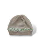 Örme Nakış Çiçek Desenli İnci Boncuk İşlemeli Kadın Kahverengi Kışlık Bere thumbnail 4