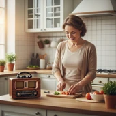 Büyük Boy Retro, Nostaljik, Ahşap Tasarım Bluetooth Hoparlörlü, Şarjlı, Taşınabilir FM/AM Destekli Radyo NS-6635 (4989) thumbnail 2