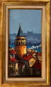 İstanbul Galata Manzaralı Orijinal Çerçeveli Yağlıboya Tablo thumbnail 1