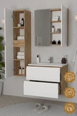 Teta Home Granada 65 cm MDF Gövde Membran Kapak Banyo Dolabı Seti + Boy Dolabı  Atlantik Çam- Beyaz thumbnail 2