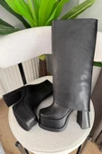 Kadın Herney Siyah 12 cm Platfom Topuklu Tak Çıkart Bot Çizme thumbnail 3