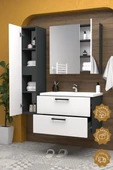 Teta Home Havana 80 cm MDF Gövde Membran Kapak Banyo Dolabı Seti + Boy Dolabı  Antrasit-Beyaz thumbnail 2