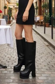 Kadın Herney Siyah 12 cm Platfom Topuklu Tak Çıkart Bot Çizme thumbnail 1