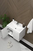 Teta Home Astana 65 cm MDF Gövde Membran Kapak Banyo Dolabı Seti + Boy Dolabı  Beyaz thumbnail 1