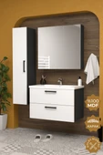 Teta Home Havana 80 cm MDF Gövde Membran Kapak Banyo Dolabı Seti + Boy Dolabı  Antrasit-Beyaz thumbnail 1