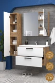 Teta Home Havana 80 cm MDF Gövde Membran Kapak Banyo Dolabı Seti + Boy Dolabı  Atlantik Çam-Beyaz thumbnail 2