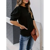 Lucky Life Kadın Kısa Kollu Pileli Balın Kol Bürümcük Bluz thumbnail 1