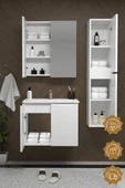 Teta Home Astana 65 cm MDF Gövde Membran Kapak Banyo Dolabı Seti + Boy Dolabı  Beyaz thumbnail 3