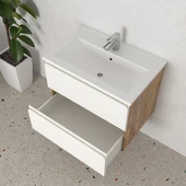 Teta Home Granada 65 cm MDF Gövde Membran Kapak Banyo Dolabı Seti + Boy Dolabı  Atlantik Çam- Beyaz thumbnail 3