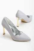 Kadın Gümüş Saten Sivri Burun İnce Topuklu Stiletto thumbnail 2