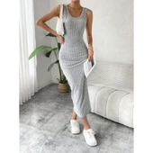 Lucky Life Kadın Kalın Askılı Kare Yaka Fitilli Kaşkorse Midi Boy Elbise thumbnail 1