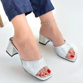 Luart Gümüş Simli Topuklu Terlik thumbnail 5