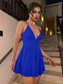 Sırt Dekolteli Cesur V Yaka Mini Elbise thumbnail 5