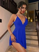 Sırt Dekolteli Cesur V Yaka Mini Elbise thumbnail 1