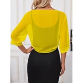 Lucky Life Kadın Truvakar Kollu önden Bağlamalı Kısa şifon Bolero Ceket thumbnail 1