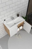 Teta Home Pekin 65 cm MDF Gövde Membran Kapak Banyo Dolabı Seti + Boy Dolabı  Atlantik Çam- Beyaz thumbnail 3