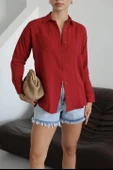 Tek cepli müslin gömlek bordo pt thumbnail 8