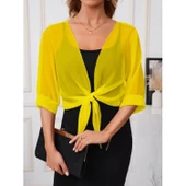 Lucky Life Kadın Truvakar Kollu önden Bağlamalı Kısa şifon Bolero Ceket thumbnail 3