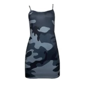 Lucky Life Kadın Ip Askılı Kamuflaj Baskılı Viskon Elbise thumbnail 3