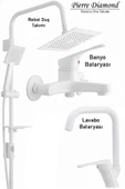 Lavabo Banyo Bataryası ve Robot Duş Takımı  Beyaz Renk Köşe Model Musluk Armatür thumbnail 1