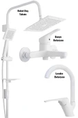 Lavabo Banyo Bataryası ve Robot Duş Takımı  Beyaz Renk Baston Model Musluk Armatür thumbnail 1