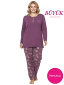 Kadın Çiçek Desen 3 Düğme Pamuk Likra Mevsimlik Uzun Kol Pijama Takımı thumbnail 8