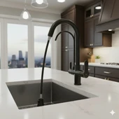 Mutfak Lavabo Banyo Bataryası ve Robot Duş Takımı Arıtmalı Spiralli Pul Out Eviye Musluğu Musluk Armatür Siyah Renk thumbnail 6