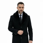 Plus Scorpion Erkek Uzun Kaşe Kaban – Çıkartılabilir Kürk Yaka, Astarlı ve Cepli Slim Fit Mont (Bej, Gri, Siyah, Taba) thumbnail 3