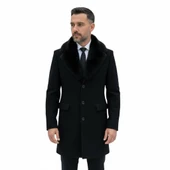 Plus Scorpion Erkek Uzun Kaşe Kaban – Çıkartılabilir Kürk Yaka, Astarlı ve Cepli Slim Fit Mont (Bej, Gri, Siyah, Taba) thumbnail 9