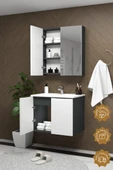 Teta Home Astana 65 cm MDF Gövde Membran Kapak Banyo Dolabı Seti  Antrasit-Beyaz thumbnail 3